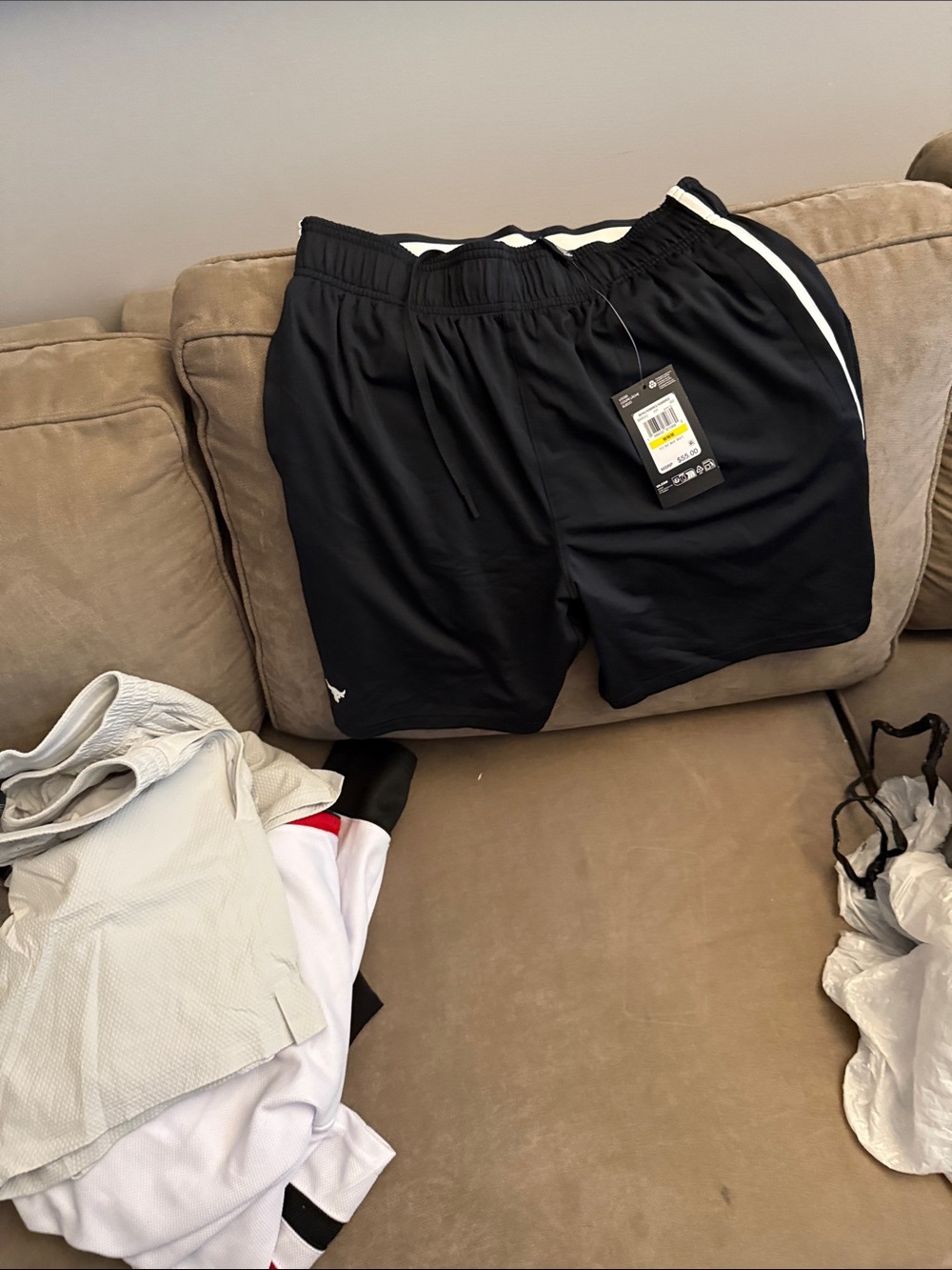 Under Armour Black Athletic Shorts with White Side Stripe